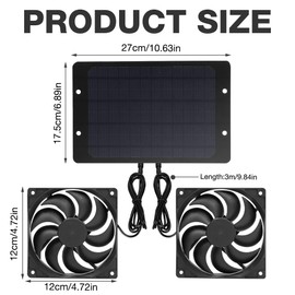 Afenau Solar Fan 10 W, Pack of 2 Solar Fans with 3.94 Feet Cable, IP65 Waterproof Solar Fan, Dual Exhaust Fan, Solar Fan for Greenhouse, Chicken Coop, Garden Shed, Ventilation