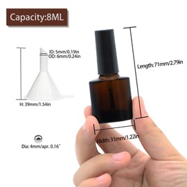 Agidea - 6 botellas vacías de esmalte de uñas de color ámbar, 8 ml/0.3 onzas, botellas vacías de vidrio oscuro, rellenables, con brocha, bolas de mezcla y embudos, color café