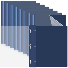 Teling 48 Pcs Clear Front Report Covers with Prongs Plastic Presentation Folders 3 Prong Resume Portfolio Folder for School(Navy Blue)