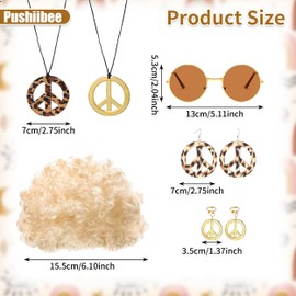 6 Pcs Hippie Costume Accessories Set, 60s 70s Themed Party Outfit Accessories Yellow Afro Wig for Retro Dress Up
