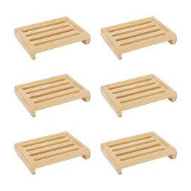 JAPCHET 6 Pack Rectangle Bamboo Soap Dish, Natural Wooden Bamboo Soap Dish, Wood Soap Holder for Kitchen, Bathroom