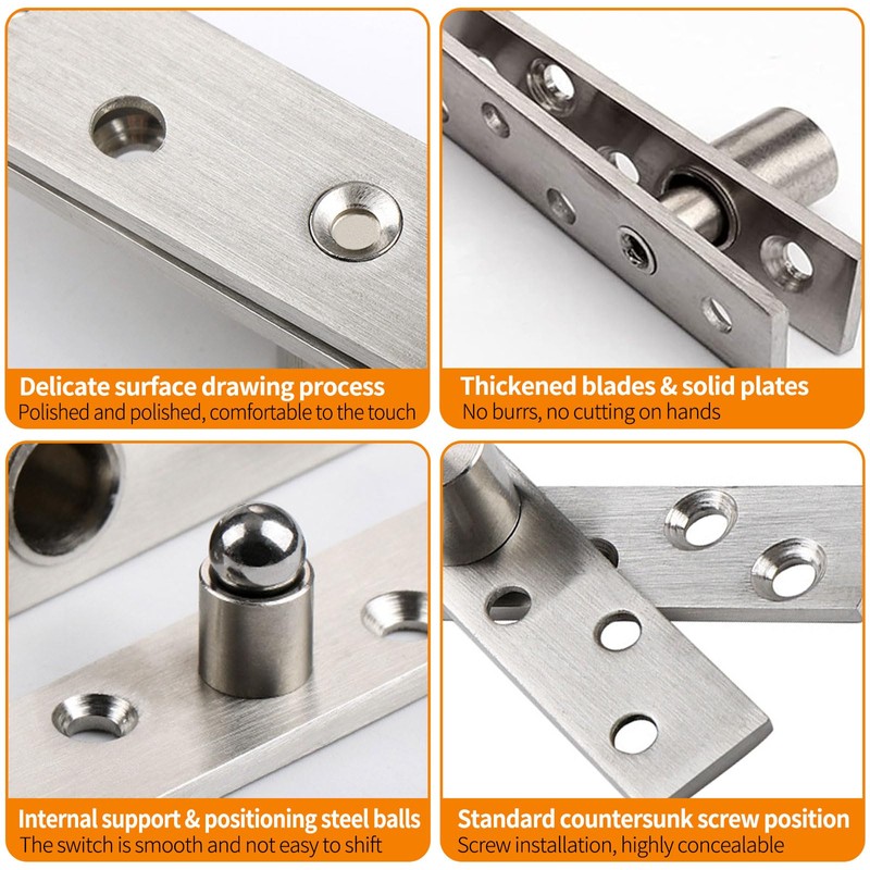 2Pcs Door Hinges 360 Degree Rotation, Durable Stainless Steel Hidden