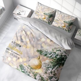 FEBE 3D Bed Linen Christmas Bauble Christmas Duvet Cover Set 135 x 200 cm + Pillowcase 80 x 80 cm Reversible Bed Linen 2-Piece with Zip Microfibre Winter Bedding Duvet Cover