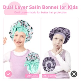 3 PCS Kids Bonnets for Girls, Smoothly Silky Satin Bonnet for Sleeping Kids Age 2-8, Breathable Satin Hat for Keeping Hair Oil-Water Balance, Night Cap for Curly and Long Hair, Dreadlocks