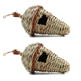 Pack of 2 Grass Bird Nest, Bird Nest Grass, Hand-Woven Bird House, Wear-Resistant Hanging Bird Nest, Hand-Woven Bird Hut Grass Bird Nest, for Budgies, Tits, Canaries, Blackbird (17 x 12 cm)