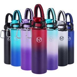 Newfad 32 oz Insulated Water Bottle With Detachable Straw & Paracord Handle, Stainless Steel Thermos Water Bottle with Leakproof Lockable Lid, BPA-Free Sports Bottle (Rose Purple Gradient)
