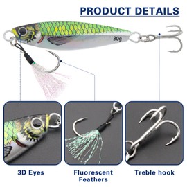Fishing Jigs Pencil Fishing Lures Swimbait Hard Bait with Treble Hooks for Bass Trout, Slow Speed Jig Bait Long Casting Fishing Lure Freshwater Saltwater