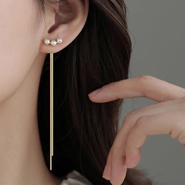 Cimenexe Bohemian Pearl Ear Jacket Earrings Gold Snake Bone Chain Earrings Long Snake Fringe Chandelier Earrings Herringbone tassel Chain Earrings Jewelry for Women and Girls