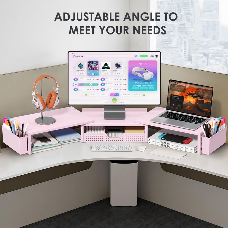 OPNICE Desk Organizers and Accessories, Dual Monitor Stand Riser with