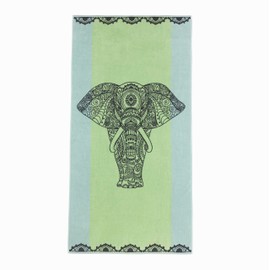 BaSaTex Cotton Beach Towel 90 x 180 cm Beach Towel Bath Towel Made of Terry Cloth Velour 100% Cotton Elephant Design Green Black