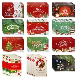 UMCHU Pack of 60 Christmas Greeting Cards, Christmas Postcards, Christmas Card Folding Cards, Winter Holidays Christmas Greeting Cards, for Holidays, New Year, Christmas Postcards (12 Styles)