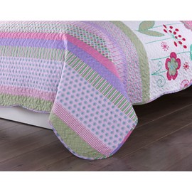 MarCielo 2 Piece Kids Bedspread Quilts Set Throw Blanket for Teens Girls Bed Printed Bedding Coverlet, Twin Size, Purple Floral Striped (Twin)