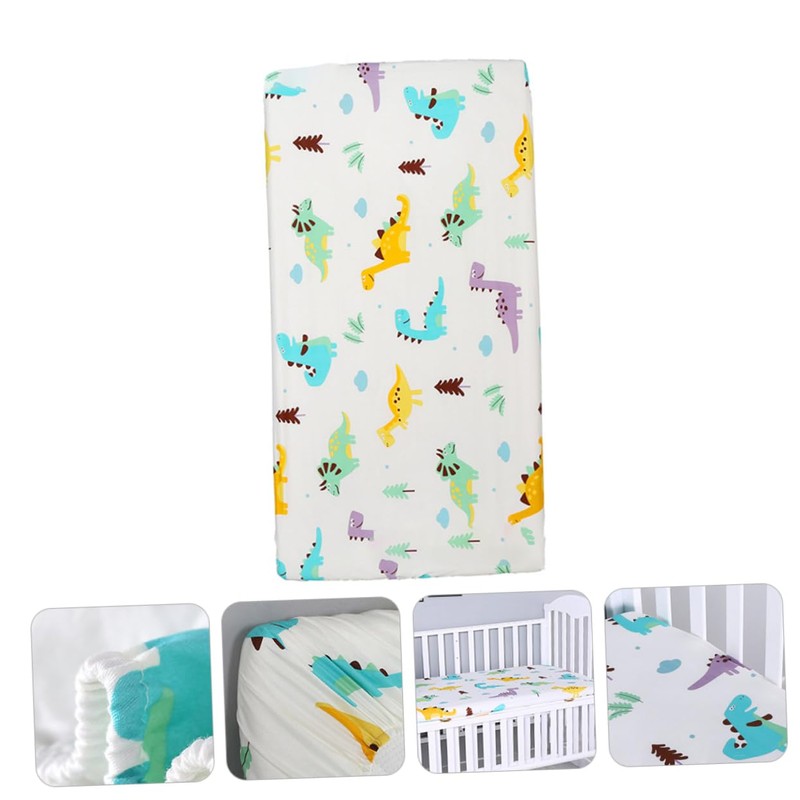 BIUDECO Dinosaur Pattern Crib Fitted Sheet Cotton Cradle Sheet Breathable