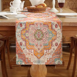 Boho Table Runner Vintage 33 x 183 cm Orange Colourful Table Runner Linen Washable Turkish Style Tablecloth Country Style Decoration for Farmhouse Dining Room Party Holiday Tabletop Decor
