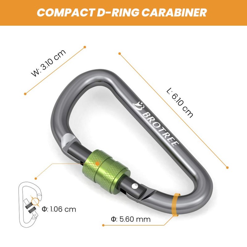 Brotree Small Carabiner Clips Mini Locking Carabiner - 6cm Aluminum