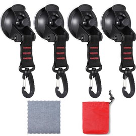Suction Cup Hook, Super Strong Fastening with One Touch, For Car Shelters, Suction Cup Hook, Node Drill, No Traces, Compact, Strong Adhesion, For Car Tents, Set of 4, Cleaning Cloth, Storage Bag