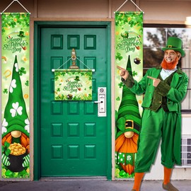 St.Patrick’s Day Porch Sign,Gnome Happy St.Patrick Day Party Decorations,3pcs Gnome Theme St Patrick Door Hanging Banner Decoration for Front Door Welcome Sign Decoration