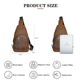 Handadsume Thick Crazy horse Leather Triangle Crossbody Sling Chest Bag Travel One Shoulder Bag Daypack For Men Male 3028 (8066 brown)
