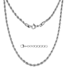 Silvadore 4mm Silver ROPE Chain for Men Women - Stainless Steel Necklace Strong Solid Diamond-Cut Twist Links - Cool Mens Jewellery Gift - 51cm / 20 inch