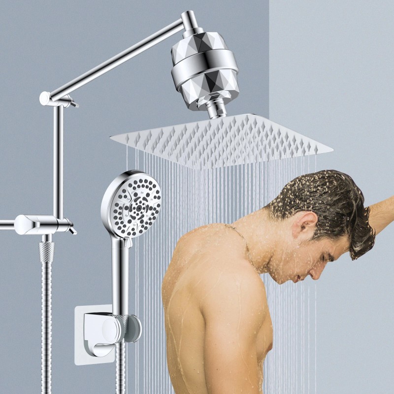 iFealClear Rain Filtered Shower Head 10'' High Pressure Rainfall Shower