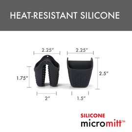 Dexas Micromitt Silicone Oven Mitts - Heat Resistant to 450°F, Set of 2, Dishwasher Safe, Non-Slip Grip, Gray