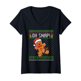 Womens Oh Snap Gingerbread Kid Men Women Ugly Christmas Costume V-Neck T-Shirt