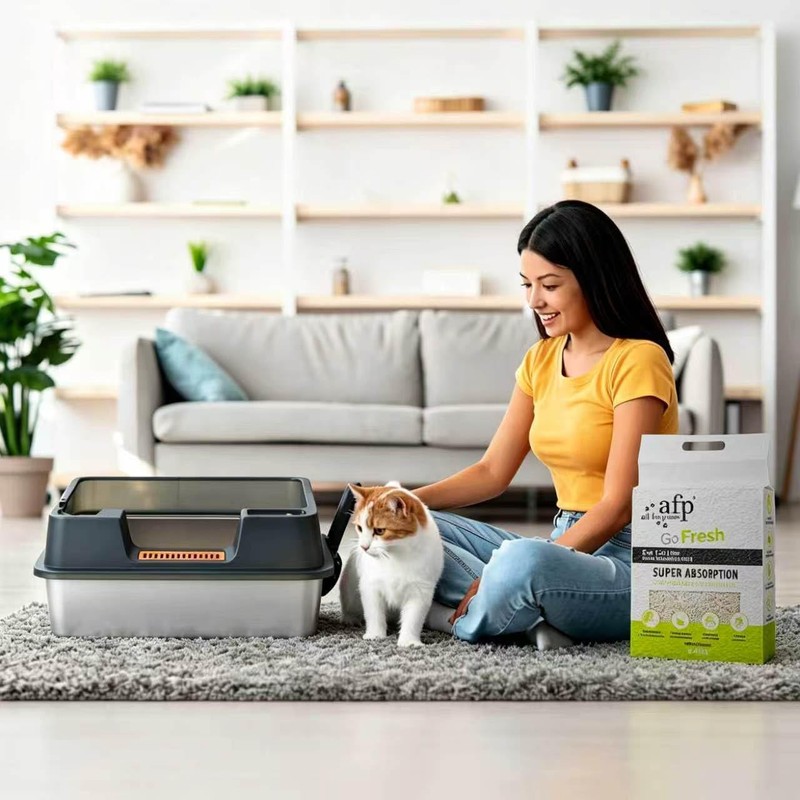 PAWISE Stainless Steel Cat Litter Box System Set, 23.6"x15.7"x8.7" Large