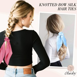 8Pcs Bow Scrunchies, Hair Scarf for Women Knotted Bow Hair Ties Satin Ribbon Scrunchies for Women Girls Gifts