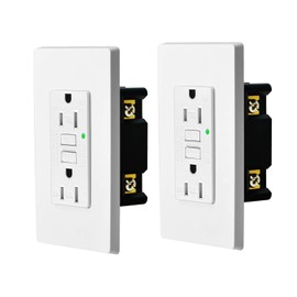 SuperInk 15A GFCI Outlet, GFCI Outlets Weather Resistant Outdoor GFI Receptacles with LED Indicator, Wall Plates Included, ETL Listed, White, 2 PK