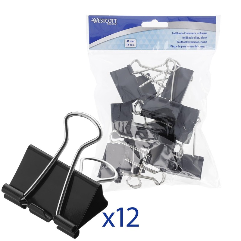 Westcott E-10714 00 Foldback Clips 41 mm Black Pack of