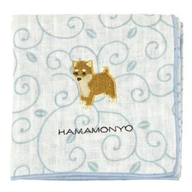 Hamamonyo Reversible Gauze Handkerchief, Arabesque and Shiba Inu, blue