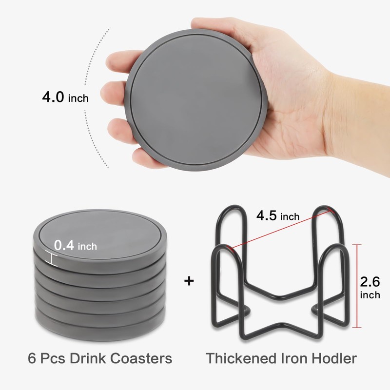 Azhou Absorbent Coasters for Drinks, Grey Coasters Set of 6