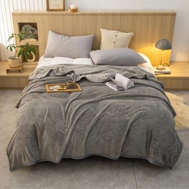Sviuse Fleece Bed Blanket Fuzzy Twin Size Throw Blankets for Couch and Bed Lightweight Soft Cozy 3D Decorative Jacquard Solid Color Geometric Grid Design Flannel Blanket (Grey, 60"x 80")