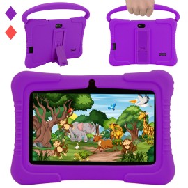 Veidoo 7 Inch 1024x600 Capacitive Screen Android WiFi Tablet SIM Card Quad Core Educational Tablet PC for Kids Games Downloadcolor: Purple, front camera: 0.3MP, hard drive capacity: 32 GB, ram: 2 g, rear camera: 2MP