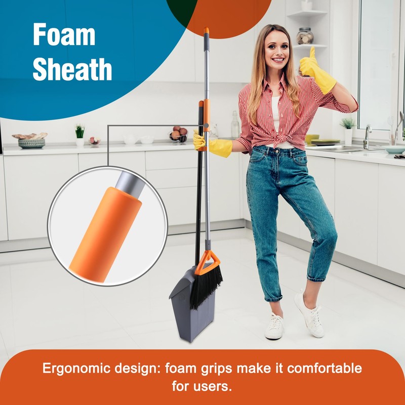 CLEANHOME Heavy Duty Broom with Dustpan Combo Set Indoor and
