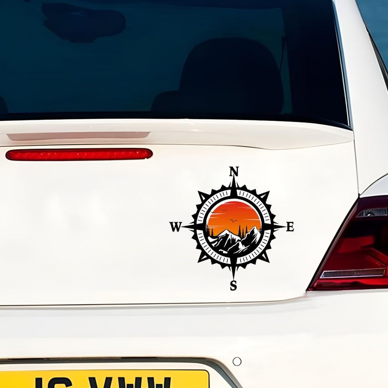 Mountain Compass Decals – Waterproof Vinyl Sticker 2-Pack for Car
