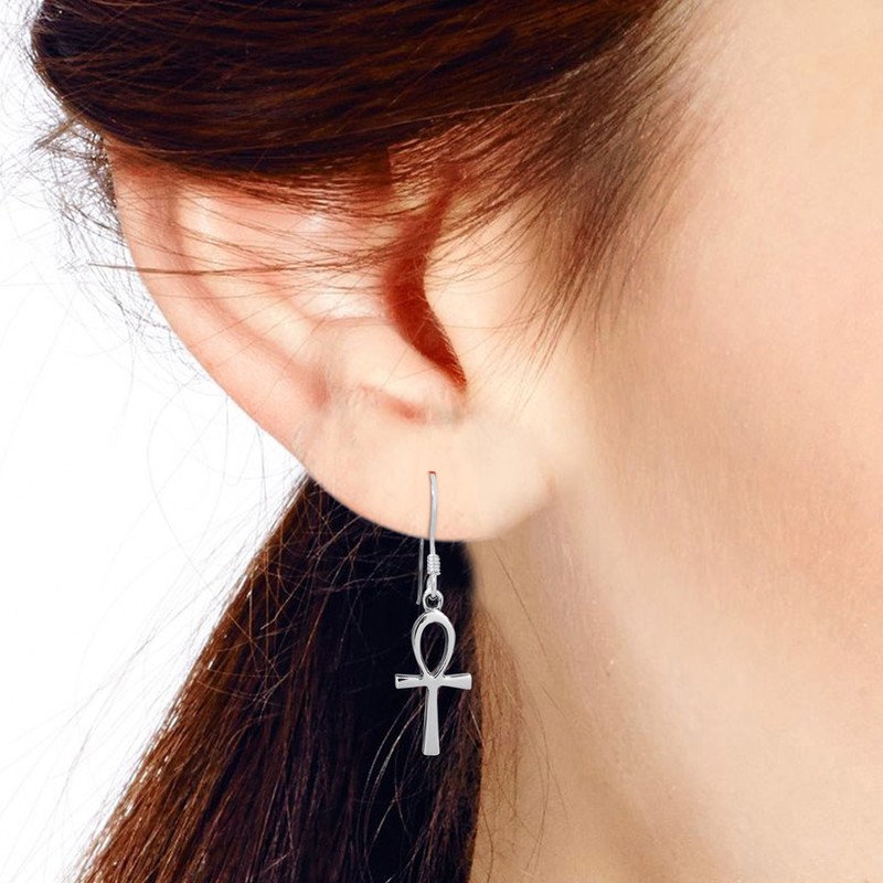 Petite Ankh Egyptian Cross .925 Sterling Silver Earrings