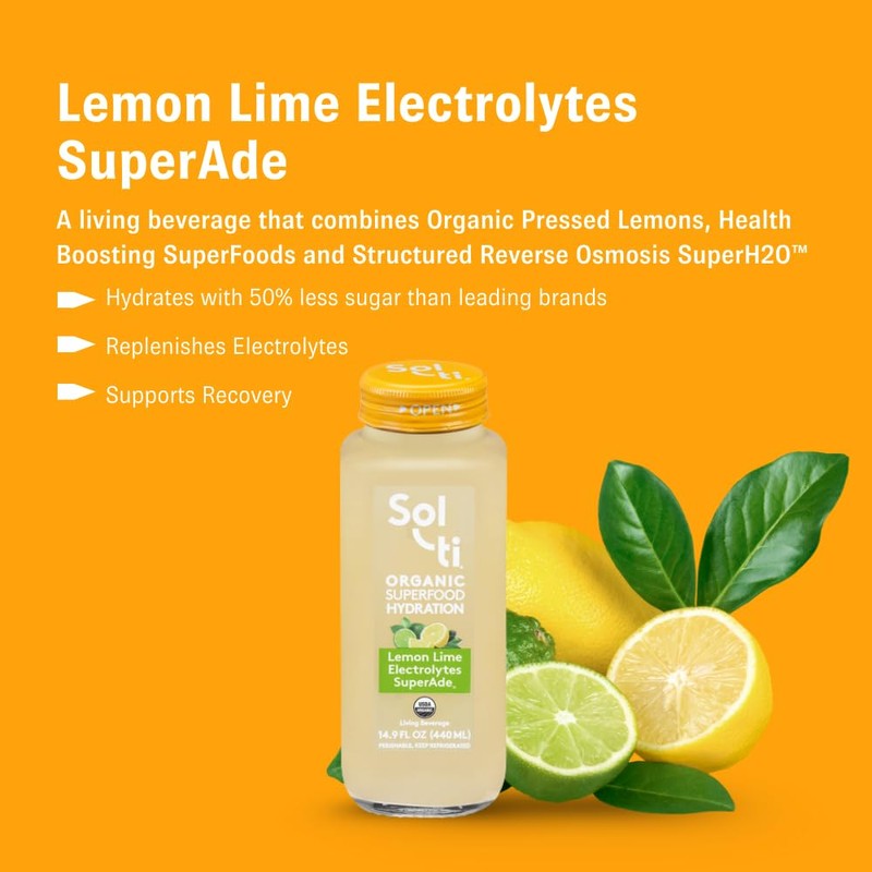 Organic Lemon Lime Electrolytes SuperAde Drink, Effective Hydration, SuperFood Lemonade