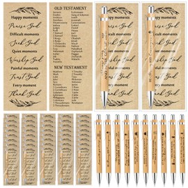 Spakon 100 Sets Christian Gift Bulk Bible Verse Pen Religious Scripture Bookmark for Church Gospel Tracts Inspirational Bamboo Pen Motivational Bible Bookmark for Women Christmas Reading Book Lovers