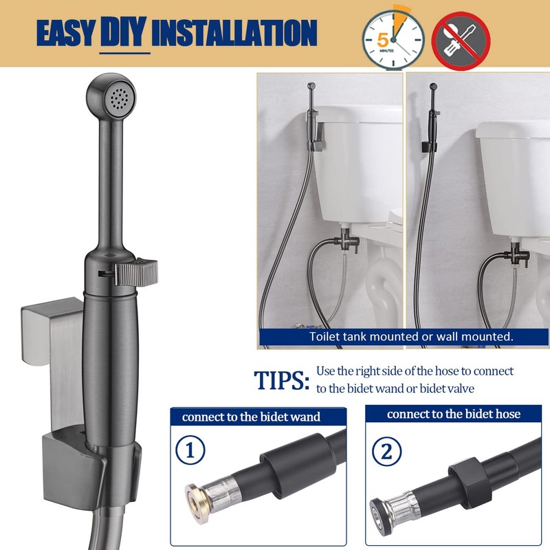 SonTiy Handheld Bidet Toilet Sprayer Black Stainless, Cloth Diaper Sprayer