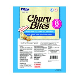 INABA Churu Bites for Dogs, Grain-Free, Soft/Chewy Baked Chicken Wrapped Churu Filled Dog Treats, 0.42 Ounces Each Tube | 8 Tubes Total