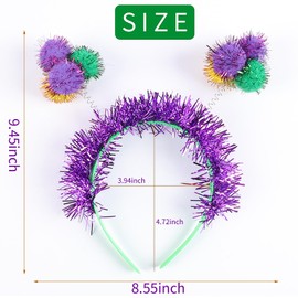 Mardi Gras Headband Carnival Headbands Purple Green Gold Fluffy Ball Hairband Glitter Purple Pom Pom Head Bopper Hair Band for Women Girls Kids Mardi Gras Celebration Parades Festival Hair Accessories