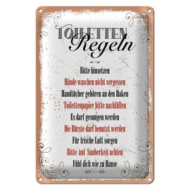 Charmantes Blechschild | Toiletten Regeln | Vintage-Stil | Humorvolle Dekoration | Badezimmer | 20 cm x 30 cm