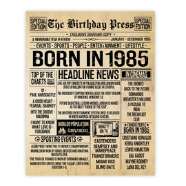 Stuff4 40th Birthday Poster Unframed - Born In 1985 Vintage Newspaper - Happy 40th Birthday Gifts for Women Men Retro Back In 1985, 8x10 Inch Forty Fortieth Decor Decoration Bday Party