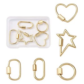 Pandahall 5Pcs Brass Mixed Shapes Screw Carabiner Lock Charms Clasps Real 18K Gold Plated Keychain Clip Hook for Necklaces Jewelry Makingâ¦