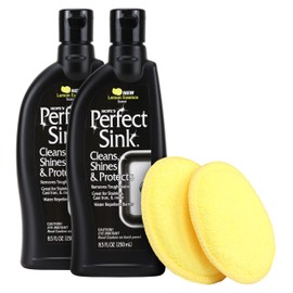 HOPE'S Perfect Sink Cleaner and Polish, Restorative, Water-Repellent, Removes Stains, Ideal for Brushed Stainless Steel, Cast Iron, Porcelain, Corian, Composite, Acrylic, 8.5 oz 2 Pack with 2 Pads