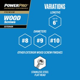 Power Pro 42481 Wood Screws, #9 x 2-1/2", Epoxy Coated, Torx/Star Drive Included, Coarse Thread, Decking Screws, Outdoor Rust Resistant, Bronze, 50pcs