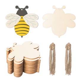 Honeybee Wooden Bee Shape Wood with Twines Art Unfinished Ornaments for Christmas Wedding Birthday Party Thanksgiving Day Decoration 20Pcs