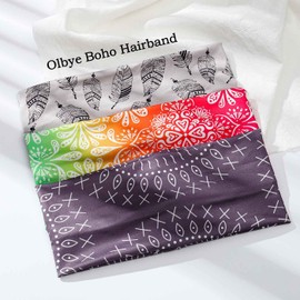 Olbye Boho Headbands Women Wide Hairbands Elastic Turban Head bands Non Slip Floral Hair Bands Workout Head Wraps Yoga Hair Scarfs Fashion Hair Accessories for Women and Girls Pack of 3 (Boho)