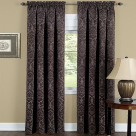 2-Pack 100% Blackout Energy Efficient Window Curtain Super-Soft Damask Panels: 52" x 84", Rod Pocket Panel, Brown